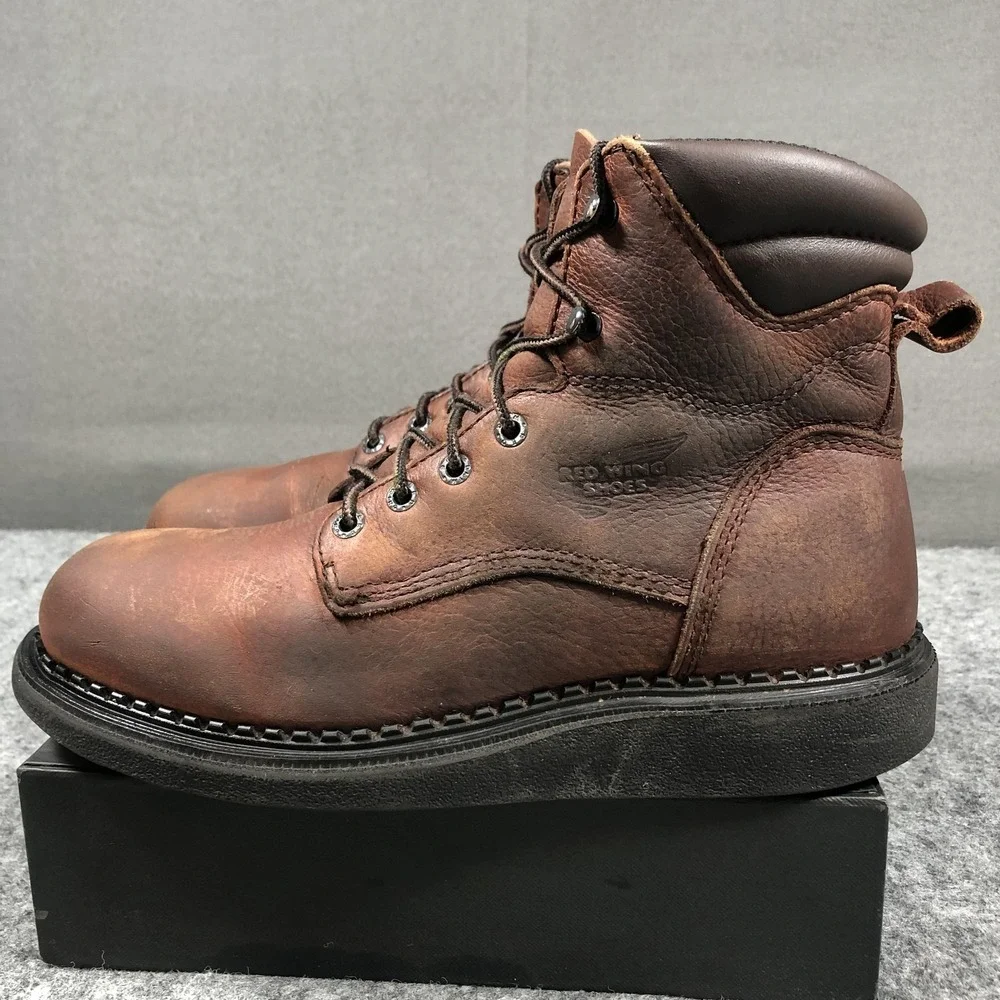 Vintage 2007 Red Wing EH Work Boots Mens 8D Brown Leather USA Made Lace Up